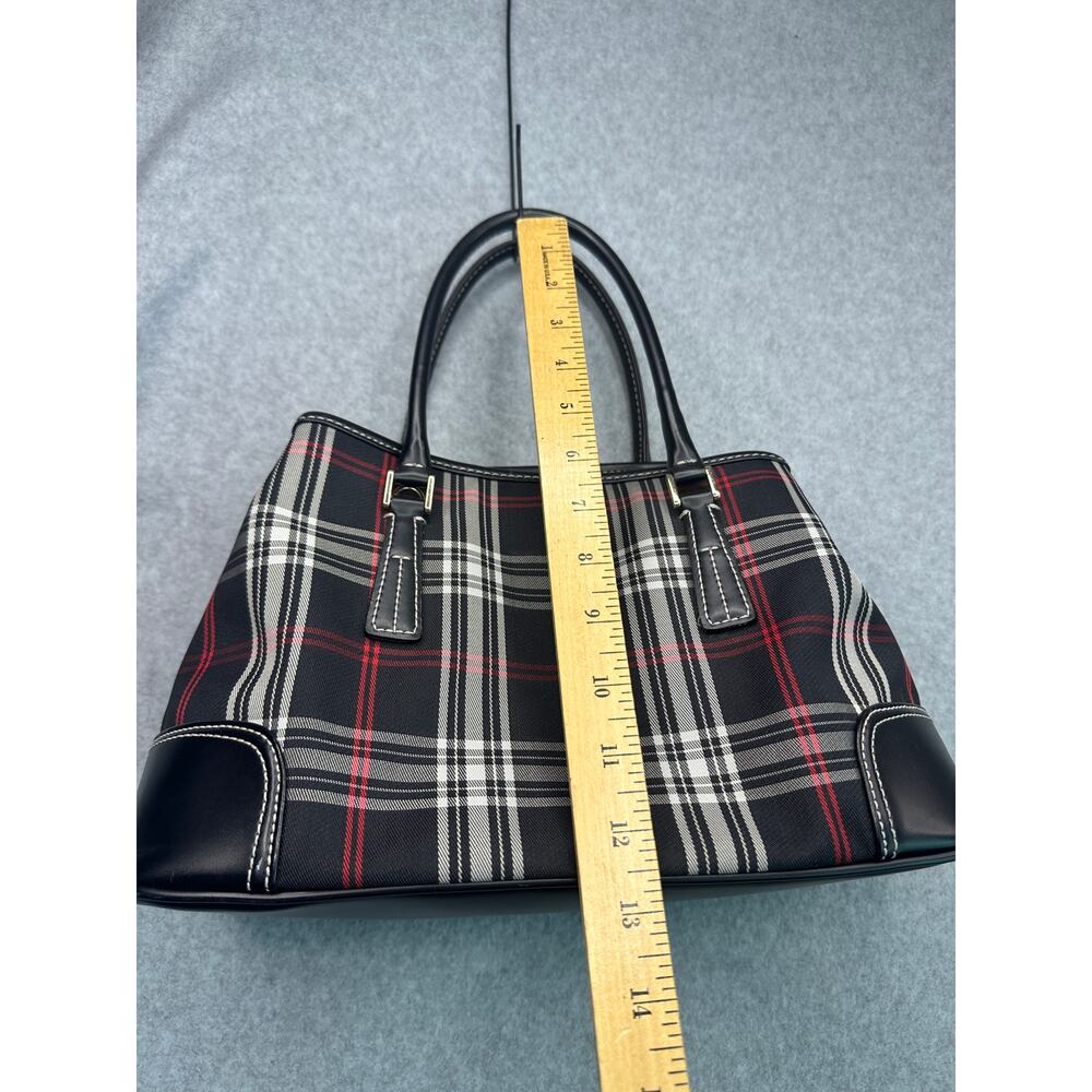 Tartan Plaid Top Handle Satchel Tote Trim Black Red - Picture 5 of 12